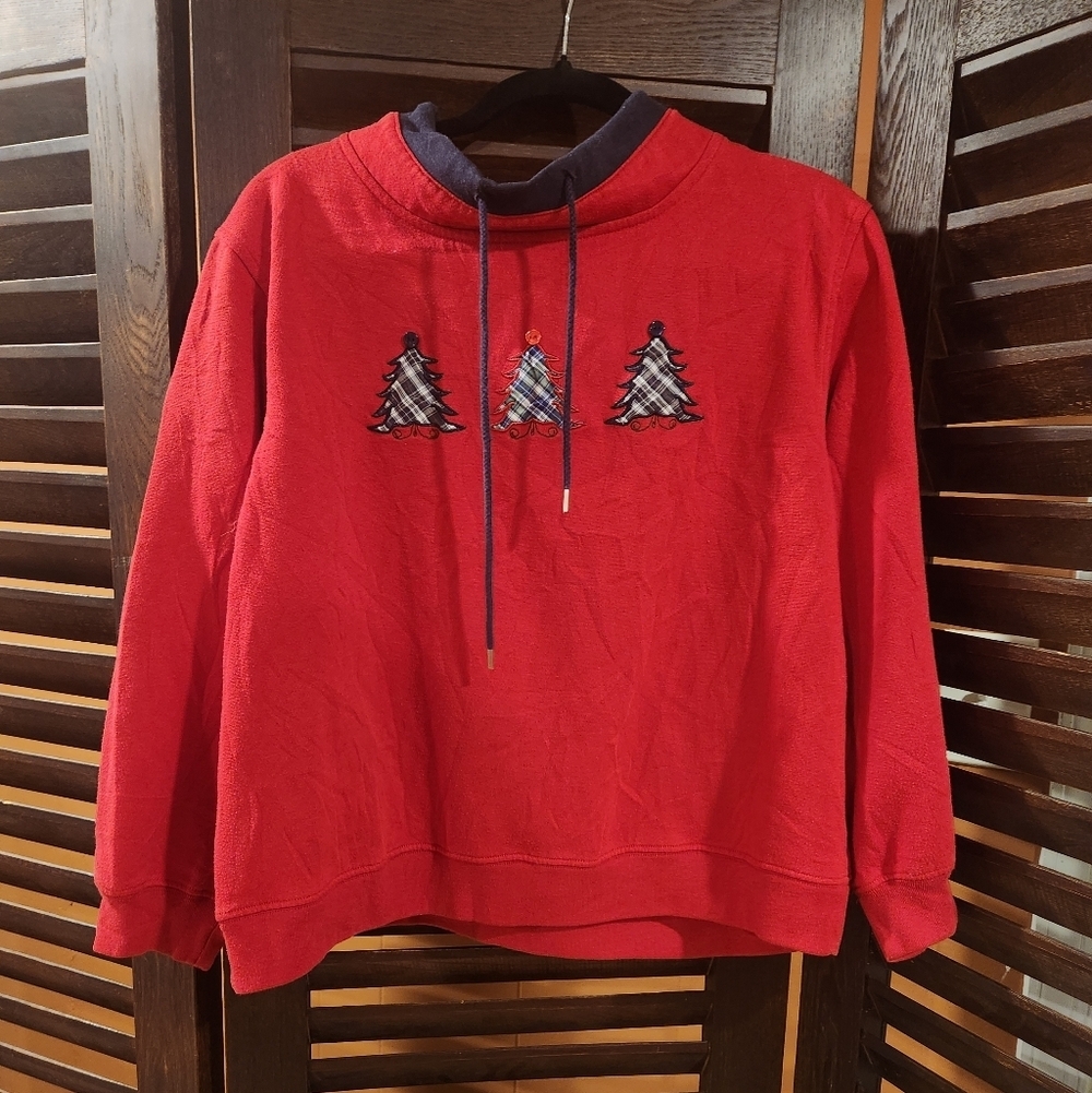 Jennifer Moore Red Crewneck Sweater with Tree Design